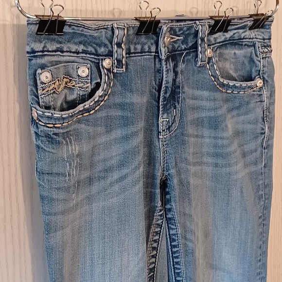 Miss Me Jeans, Size 29, Mid-Rise, Boot Cut, 30W x 28L, Bedazzled, Distressed - Picture 6 of 13